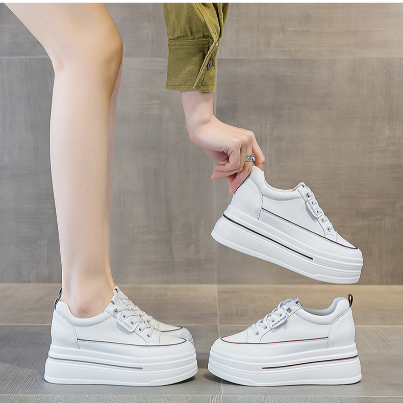 新版四季厚底真皮洋气百搭小白鞋板鞋