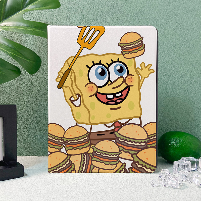 【书本式汉堡绵】新款平板保护套华为带笔槽ipad海绵宝宝