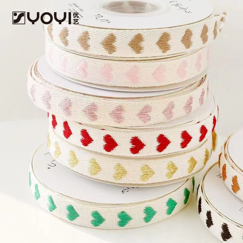 优艺 爱心棉带桃心丝带少女风蝴蝶结花束包装丝带绣花带花店花艺