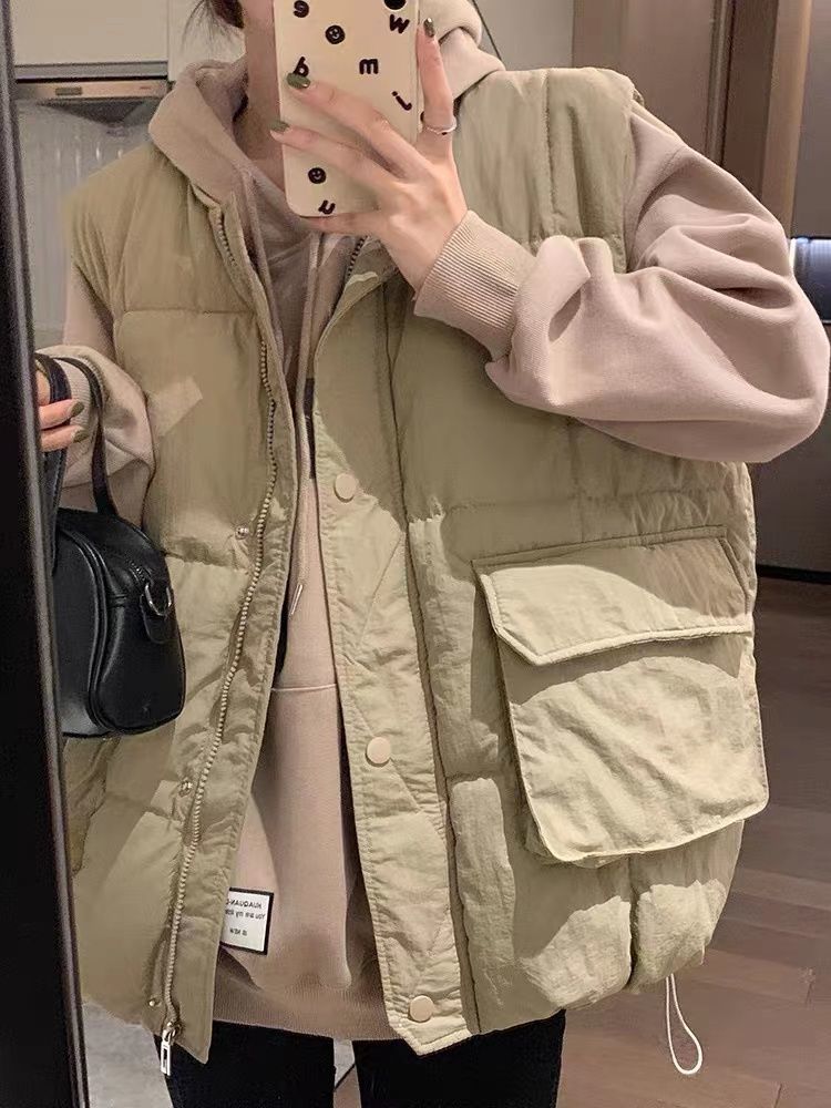 雅鹿羽绒服年终清仓特价工装马甲女羽绒羽绒马夹背心羽绒服秋冬季