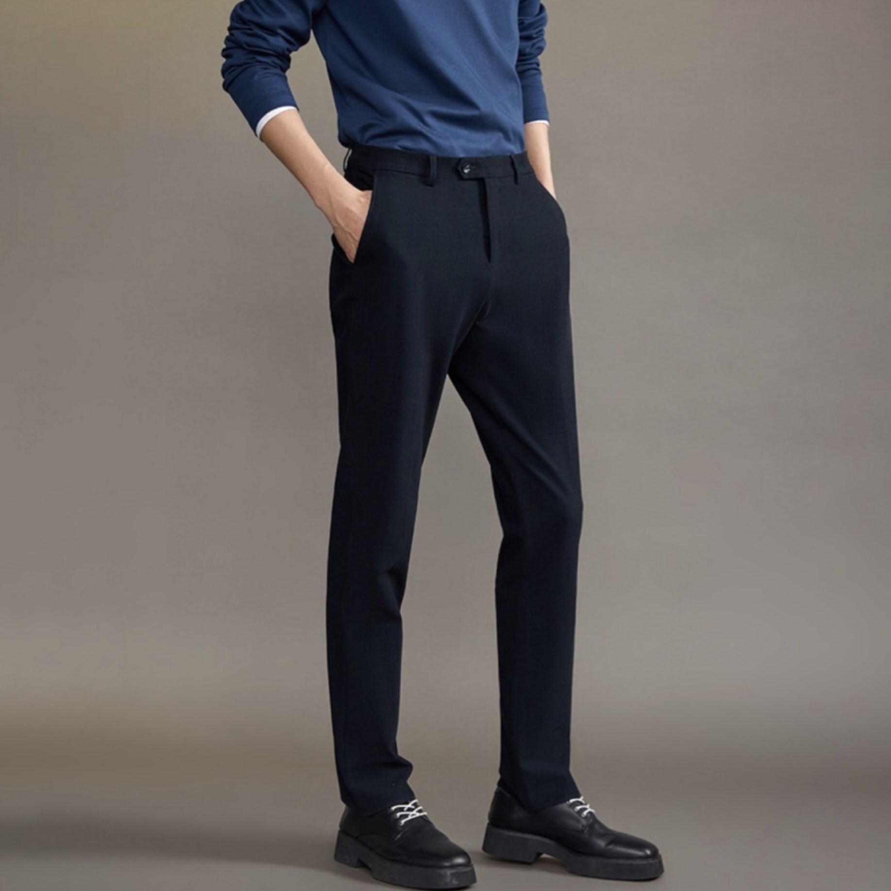 男士秋冬净色商务百搭直筒弹力西裤H5036