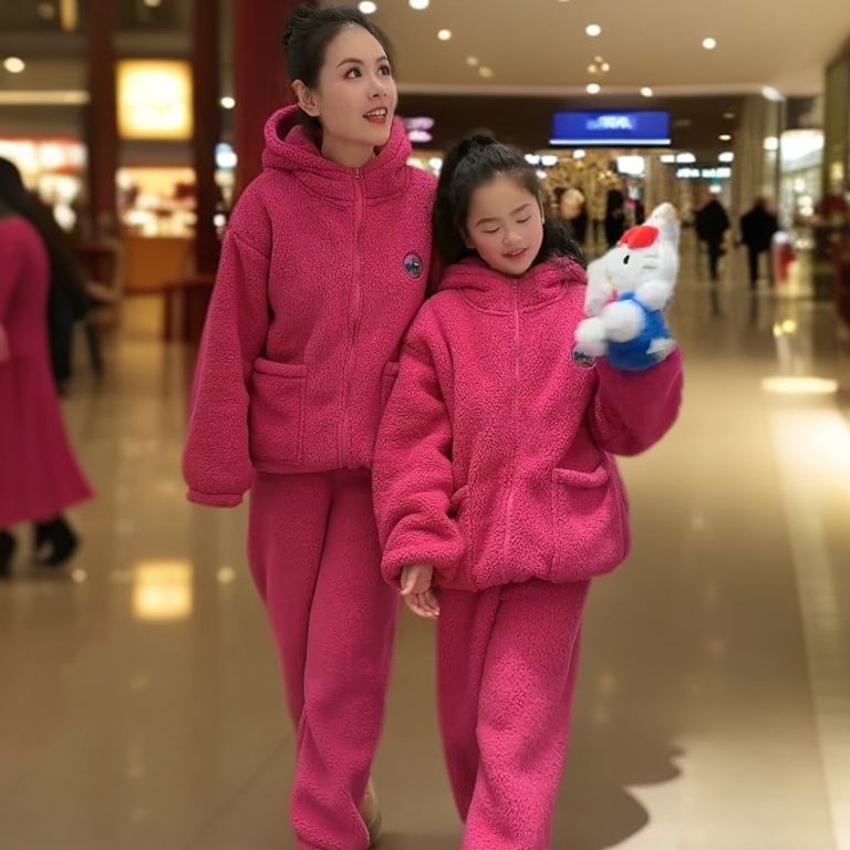 爱尔萱【亲子装同款】摇粒绒保暖加厚睡衣套装冬季男女同款家居服