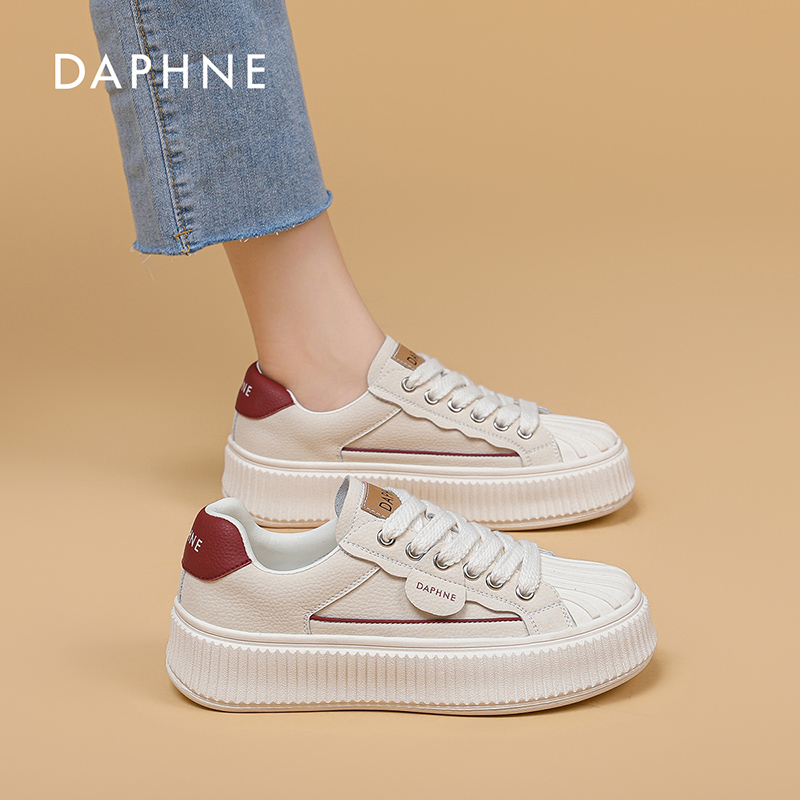 达芙妮休闲鞋女2026春季新款贝壳时尚百搭舒适系带饼干鞋