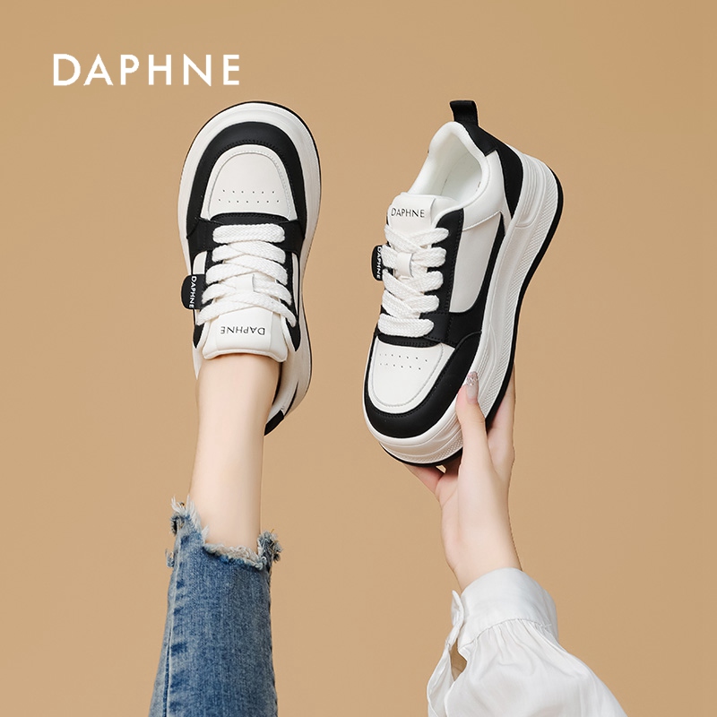 Daphne/达芙妮正品真皮小白鞋女2025款秋季百搭时尚厚底休闲板鞋
