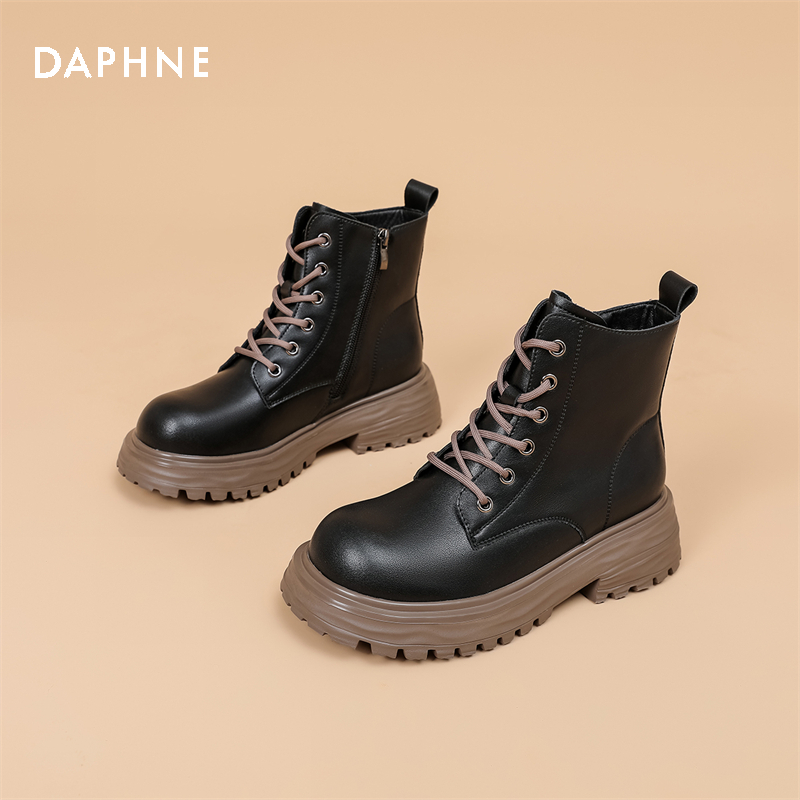 达芙妮秋冬马丁靴女2025新款厚底英伦风真皮美式复古机车短靴