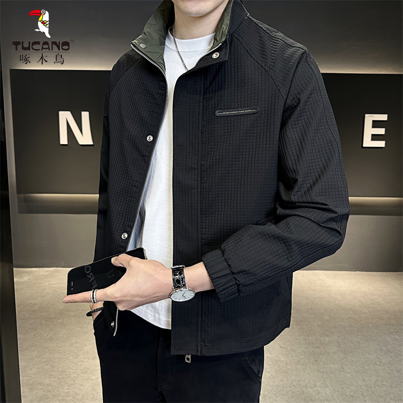 2024早春新款男士拼色成熟百搭潮流立领春秋季男韩版档次时尚夹克