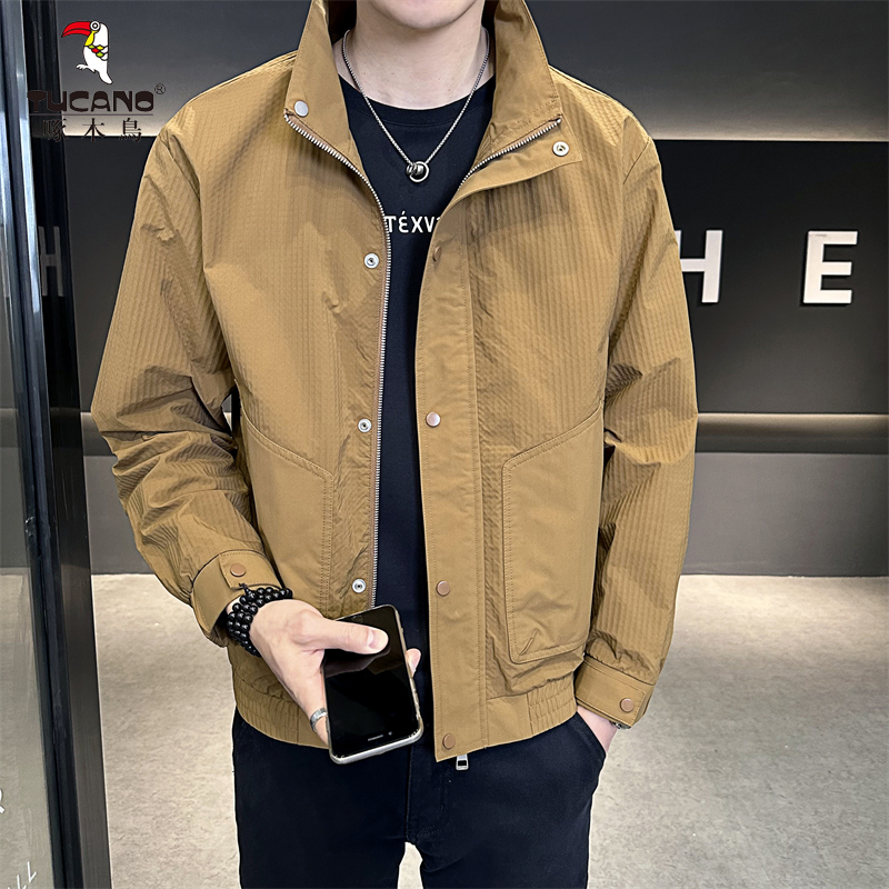 TUCANO/啄木鳥新款休闲男外套竖条纹休闲男长袖潮流帅气百搭翻领