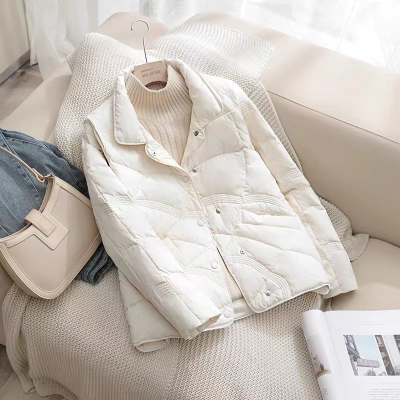 时尚气质潮流百搭韩版秋冬季短款立领休闲保暖纯色羽绒服外套祥云