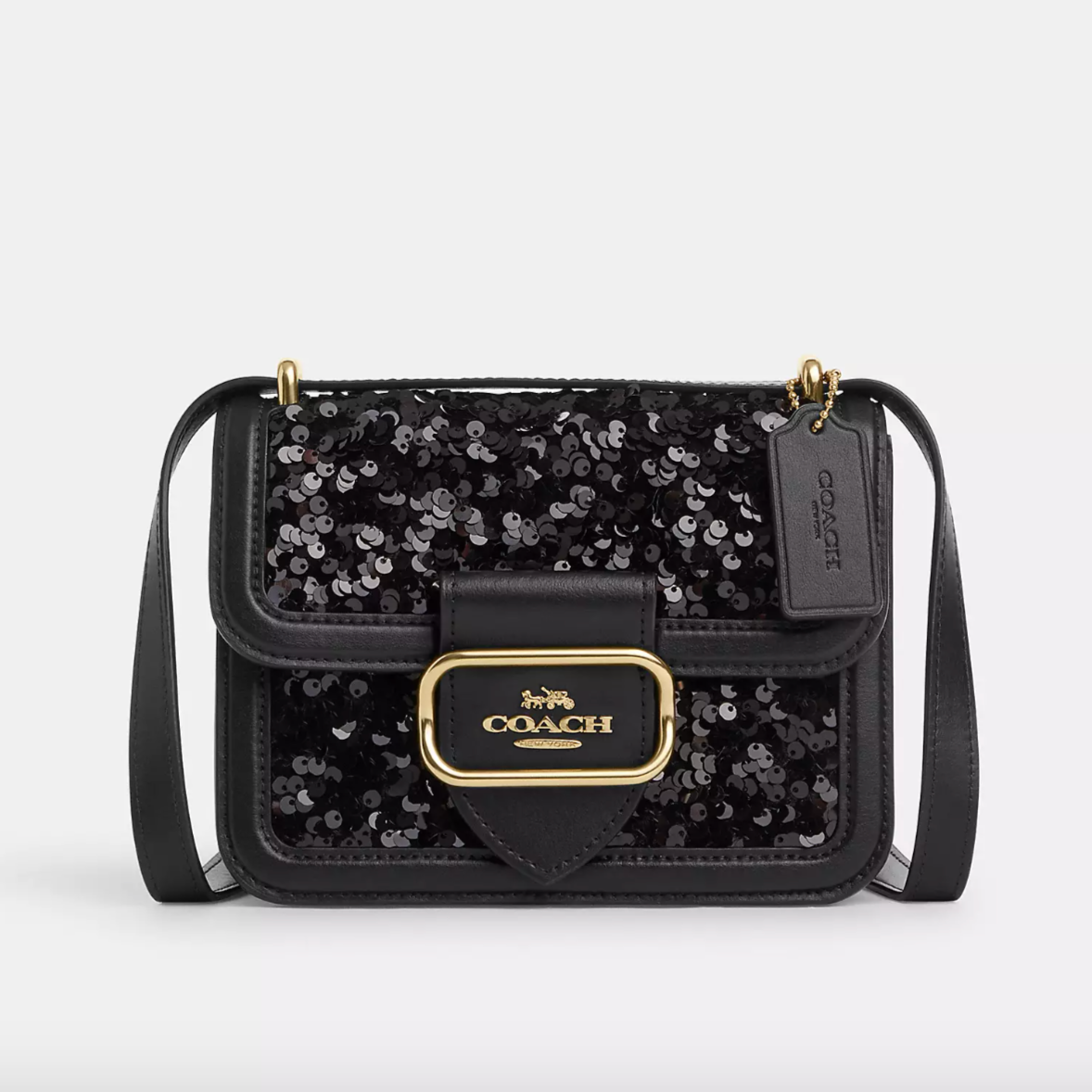 COACH/蔻驰亮片黑色morgan square小方包斜挎包CO922（18.5*15*6cm