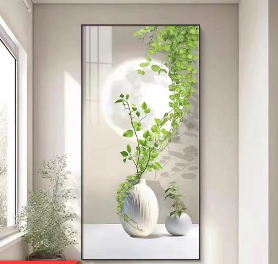 升级版-玄关画-【清新绿植】晶瓷画晶瓷镶钻画玄关画过道画装饰画