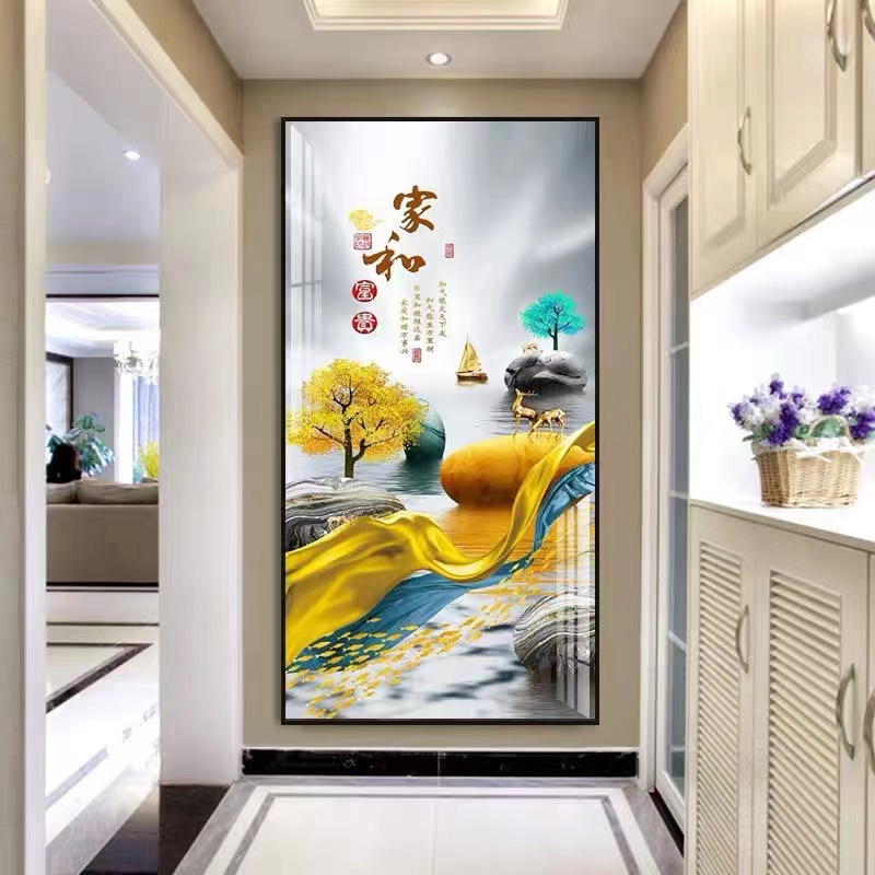 升级版-玄关画-【家和富贵】晶瓷画晶瓷镶钻画玄关画走廊装饰画