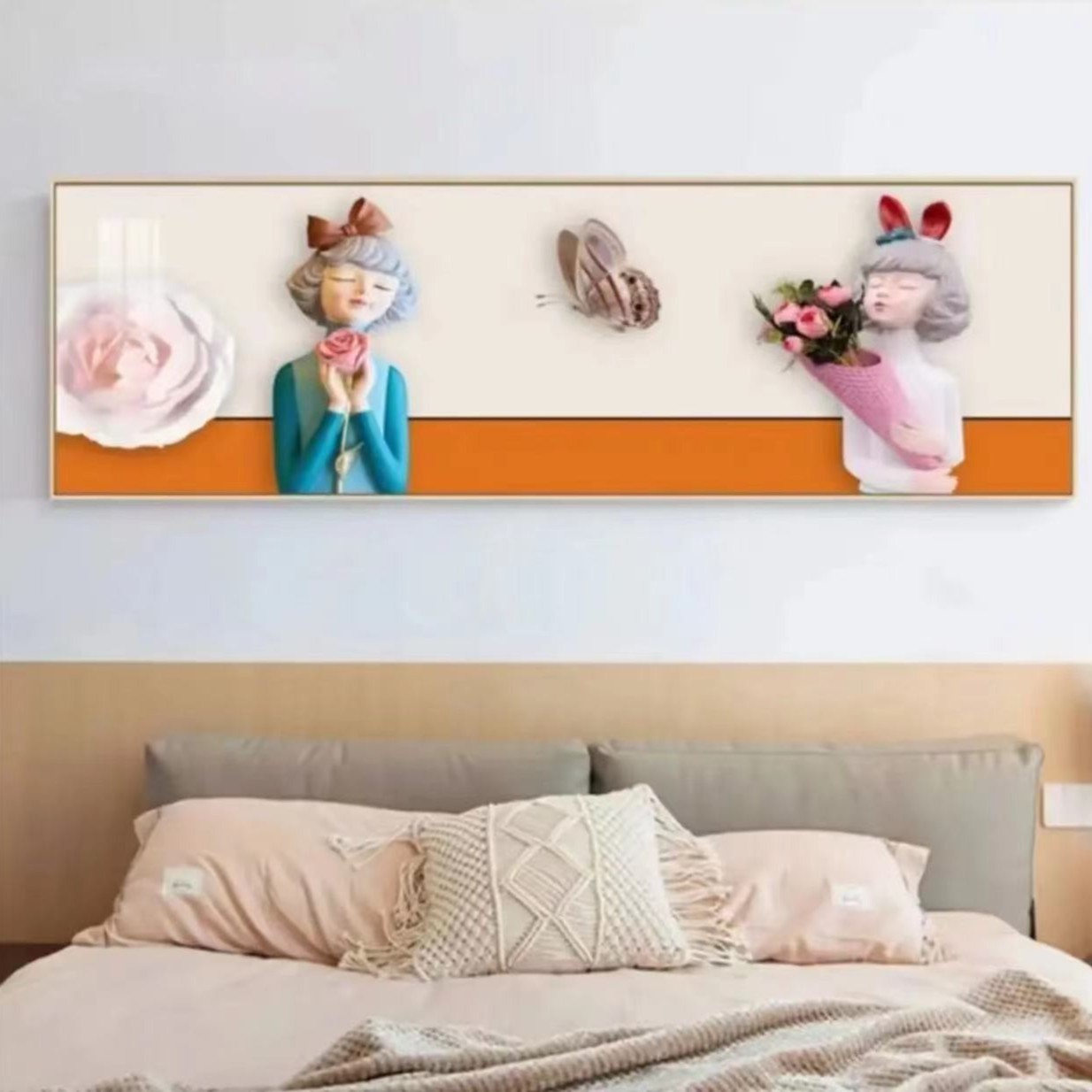 升级版-床头画-【卡通女孩】晶瓷画晶瓷镶钻画主卧床头画装饰画