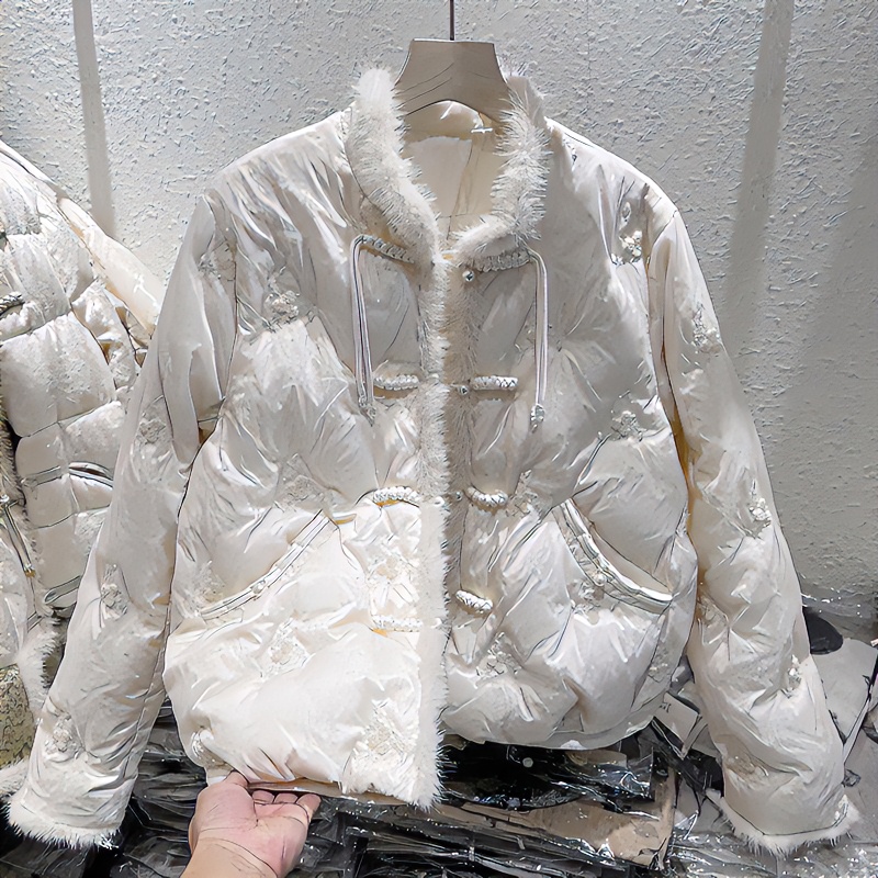 四季青冬季新款名媛刺绣水貂毛羽绒服女新中式国风保暖白鸭绒外套