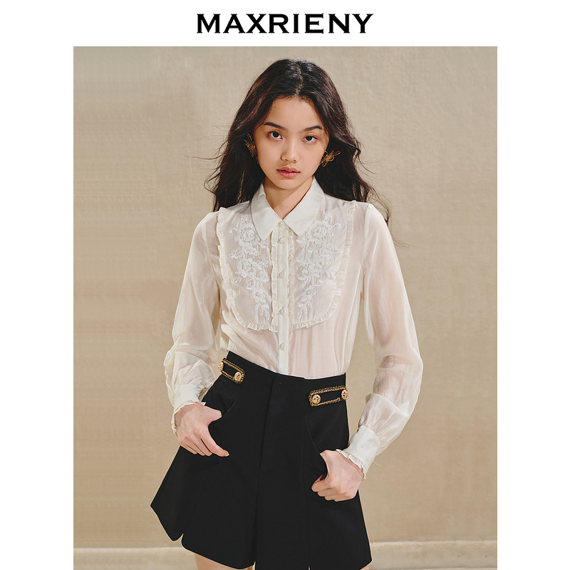 M387【赵老板专属】MAXRIENY精致风绣花蕾丝衬衫秋冬上衣女