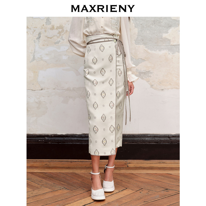 【老板娘夏天】MAXRIENY月光仙美国风半裙新中式裙子气质白色时尚复