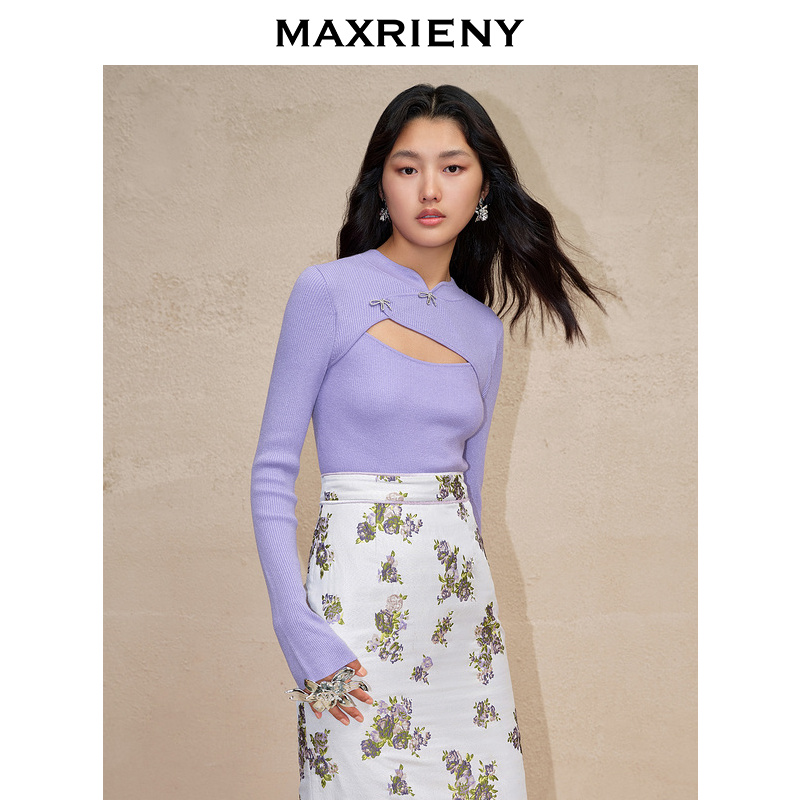 【林一专属】MAXRIENY洛神仙紫针织中式国风感镂空套头针织