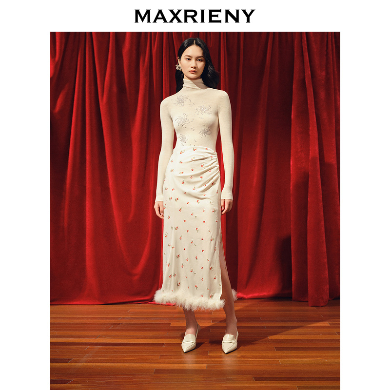【林一专属】MAXRIENY国风三红绣高腰鱼尾半裙裙子