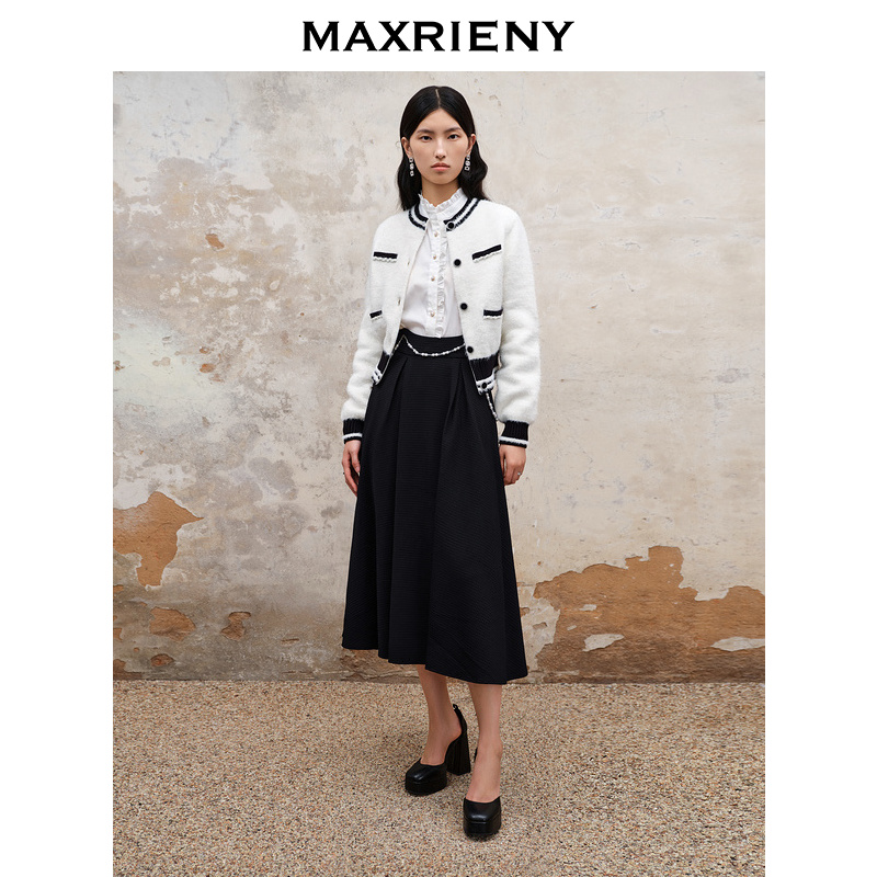 【彭彭echo专属】MAXRIENY精致复古风华夫格格纹半裙高腰半身裙子