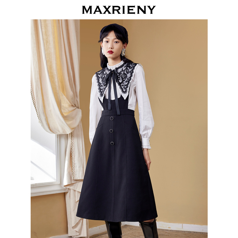 【蜜思仝】MAXRIENY复古A字公主裙秋季华夫格伞摆背带短裙
