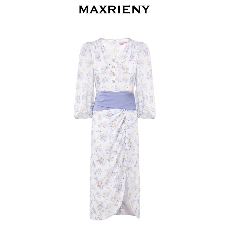 【彭彭echo专属】MAXRIENY碎花腰封连衣裙仙美风裙子印花女装连衣裙