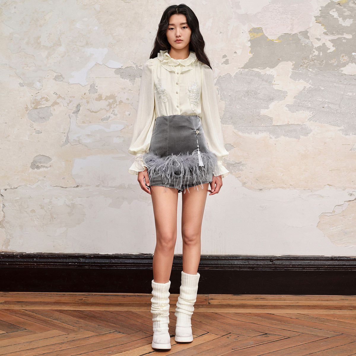 【毛毛专属】MAXRIENY精致新中式丝绒短裤裤裙格雷系穿搭