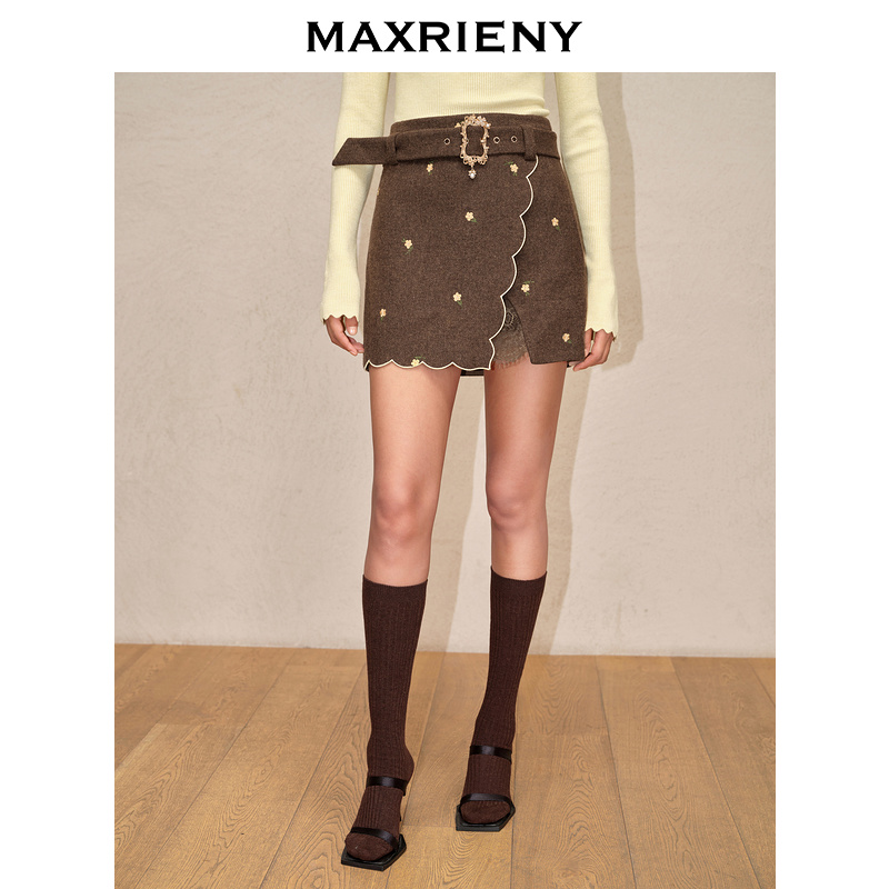 【初依专属】MAXRIENY复古宫廷绣花开衩半裙