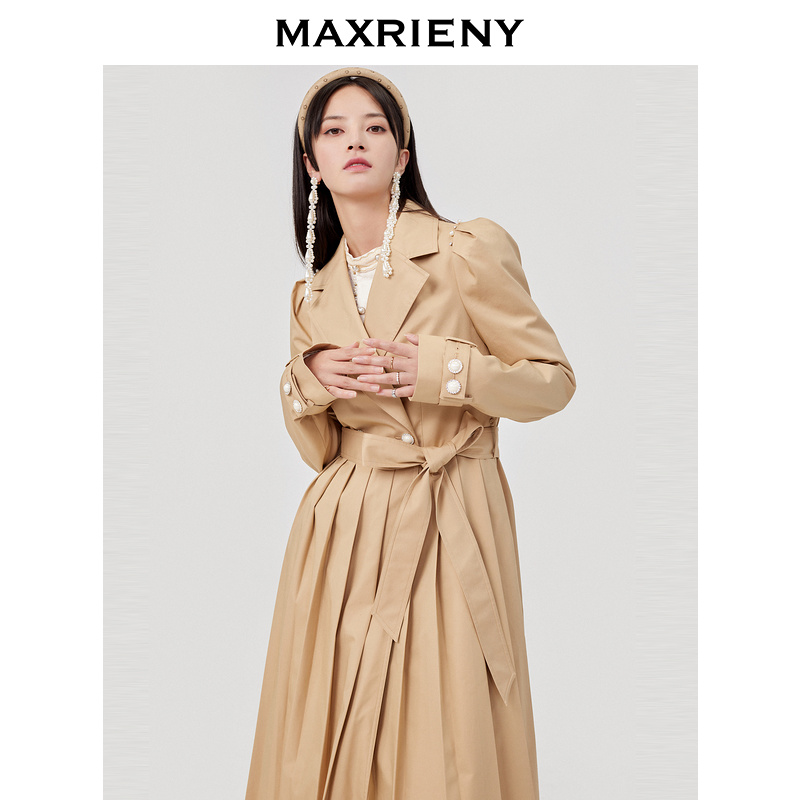 【芊芊专属】MAXRIENY风衣外套长款收腰卡其翻领卡其色修身