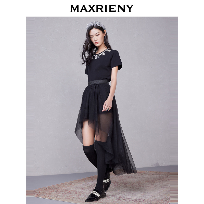 【专用】MAXRIENY网纱蓬蓬裙夏季设计感小黑裙复古半身裙