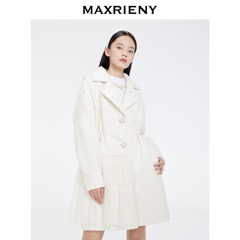 【陈大可 专属】MAXRIENY立领毛呢大外套白色羊羔毛大衣保暖加厚