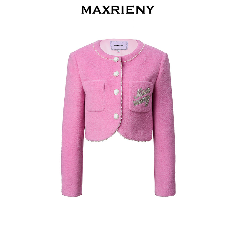 M238【赵老板专属】MAXRIENY外套冬新款珍珠钉珠刺绣设计感