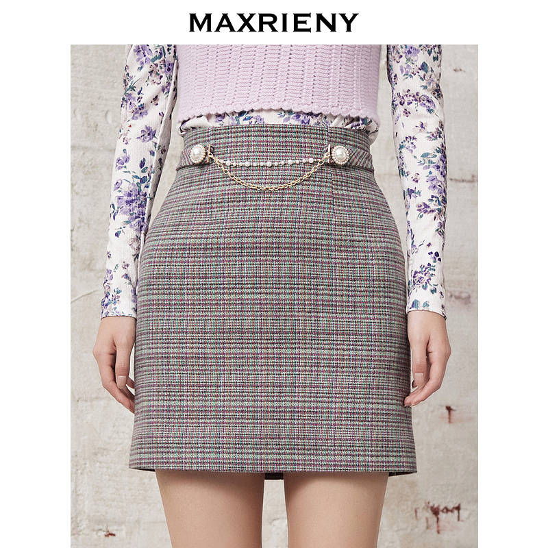 【芊芊专属】MAXRIENY半身裙高腰格纹显瘦修身包臀裙女