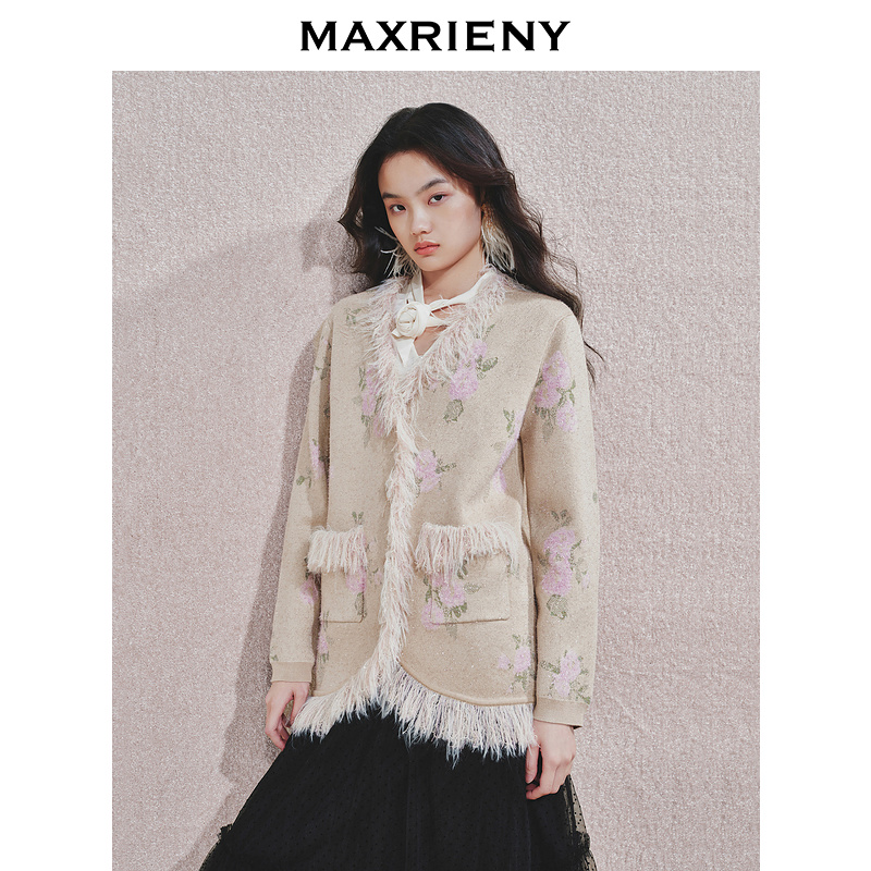 【老板娘夏天】MAXRIENY印花针织外套女感气质毛条24冬新款