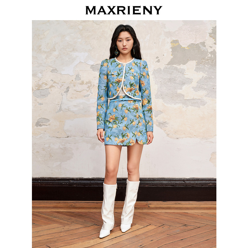 【蜜思仝】MAXRIENY欧式复古扶桑花提花半裙新款直筒短裙