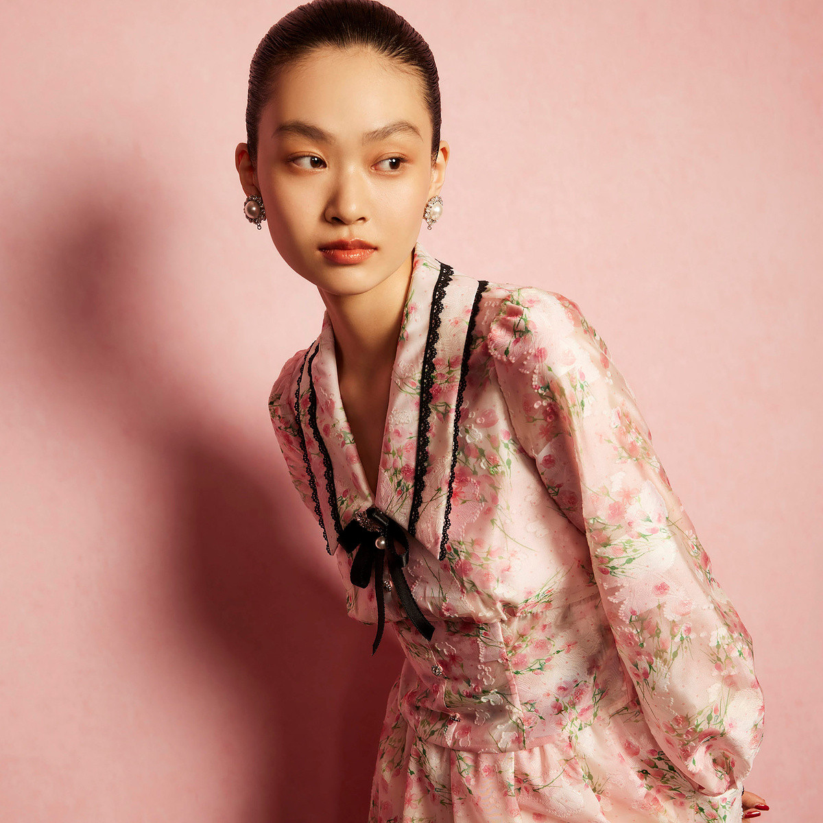 【彭彭echo专属】MAXRIENY宫廷风桃花收腰上衣雪纺衫法式漂亮小衫