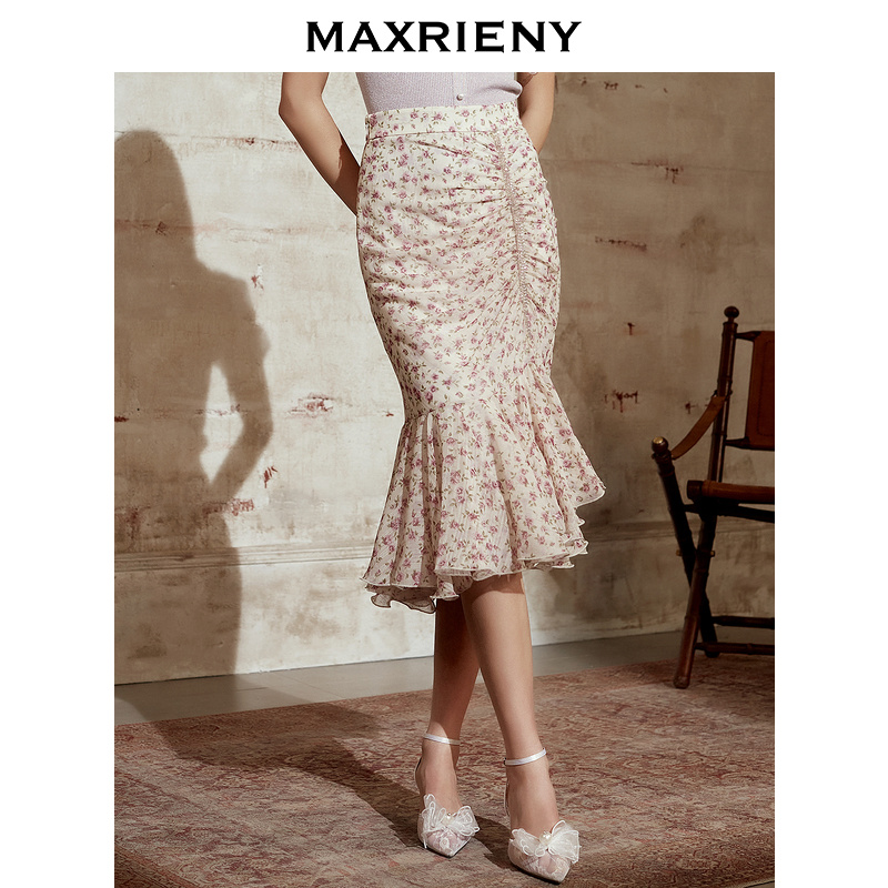 M033【赵老板专属】MAXRIENY褶皱半身裙女士鱼尾裙中长款洋气