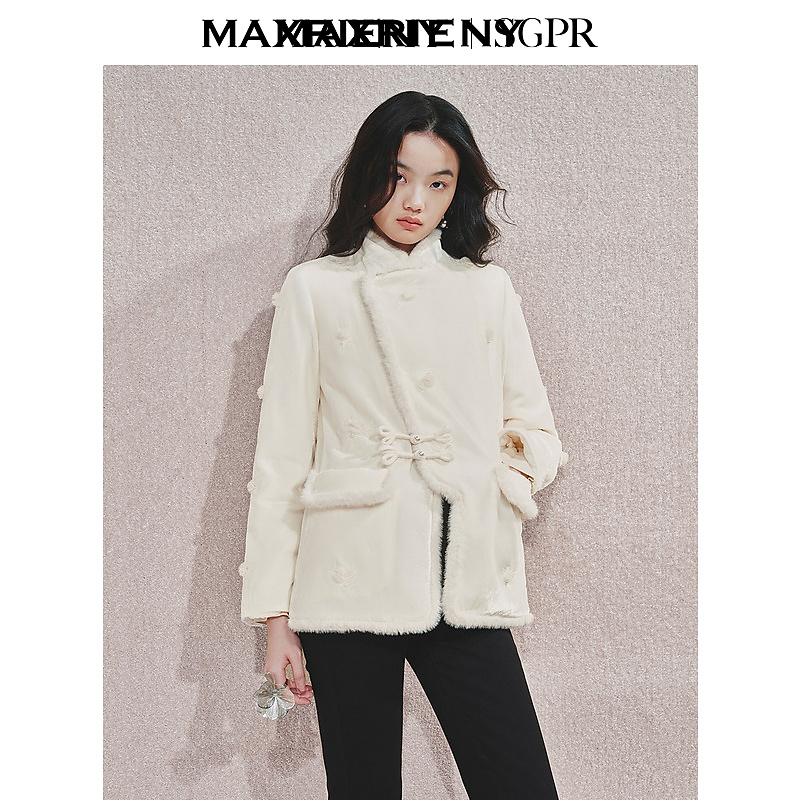 【陈大可专属】MAXRIENY新中式羽绒服盘扣设计冬款刺绣保暖外套女