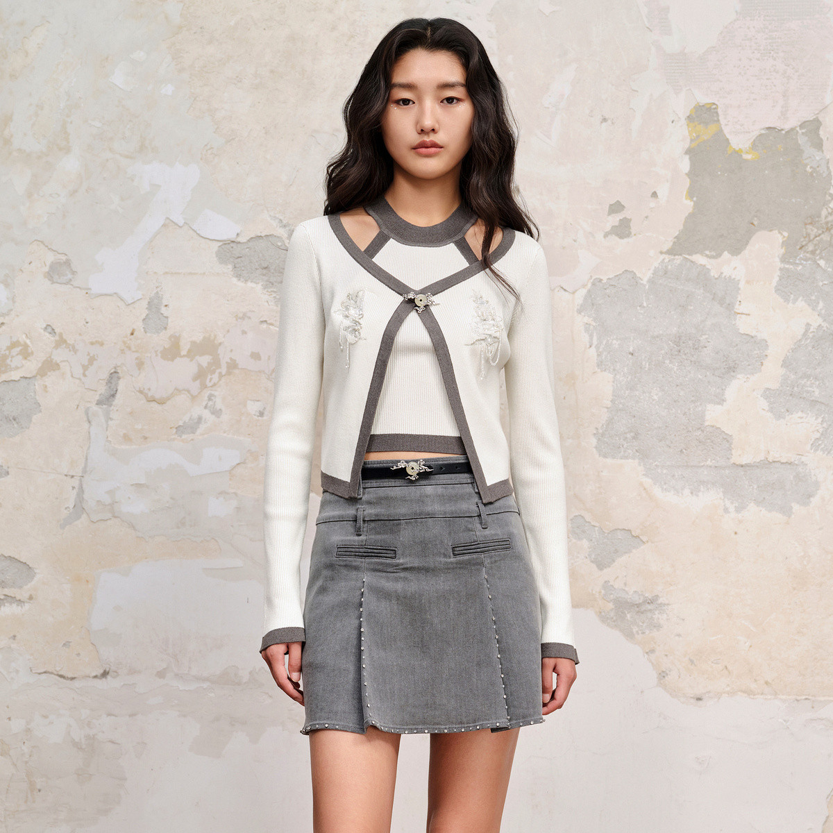 【老板娘夏天】MAXRIENY中式雅韵双腰头半裙直筒裙子格雷系穿搭