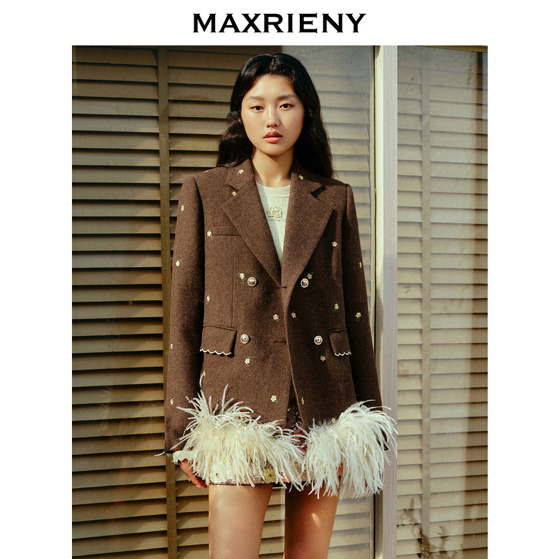 【老板娘夏天】MAXRIENY宫廷感绣花外套女24年冬