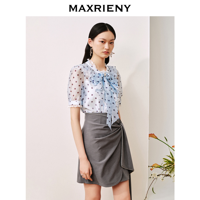 M135【赵老板专属】复古荷叶边泡泡袖上衣