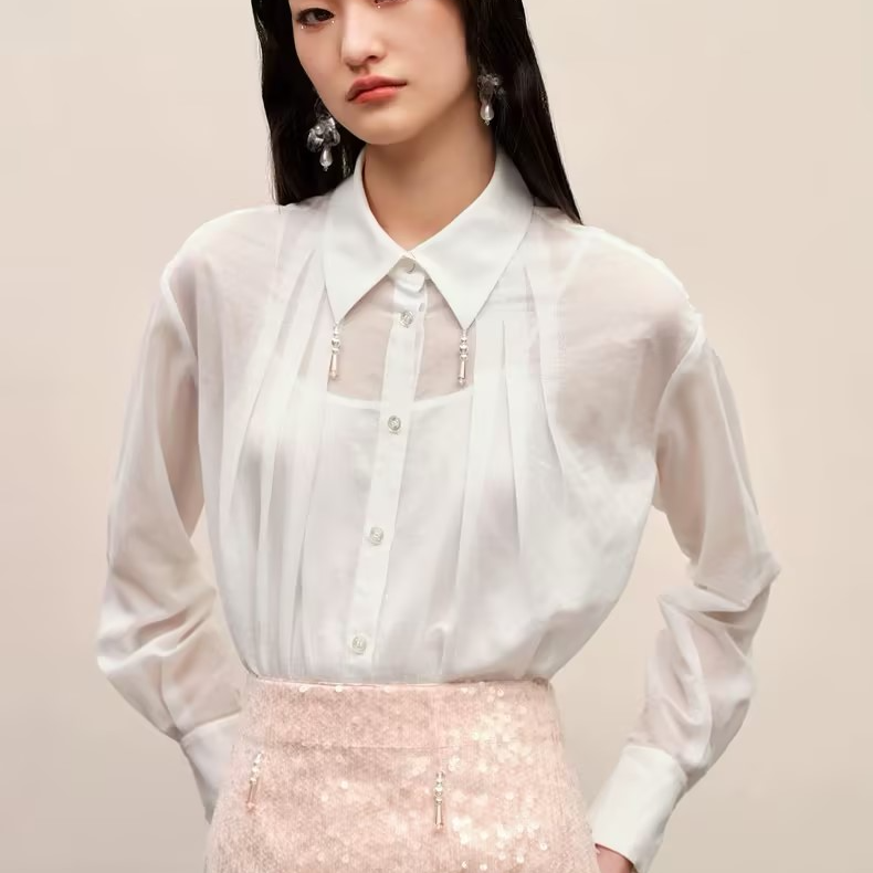 【彭彭echo专属】MAXRIENY极简垂坠松弛感衬衫风琴褶皱衬衣