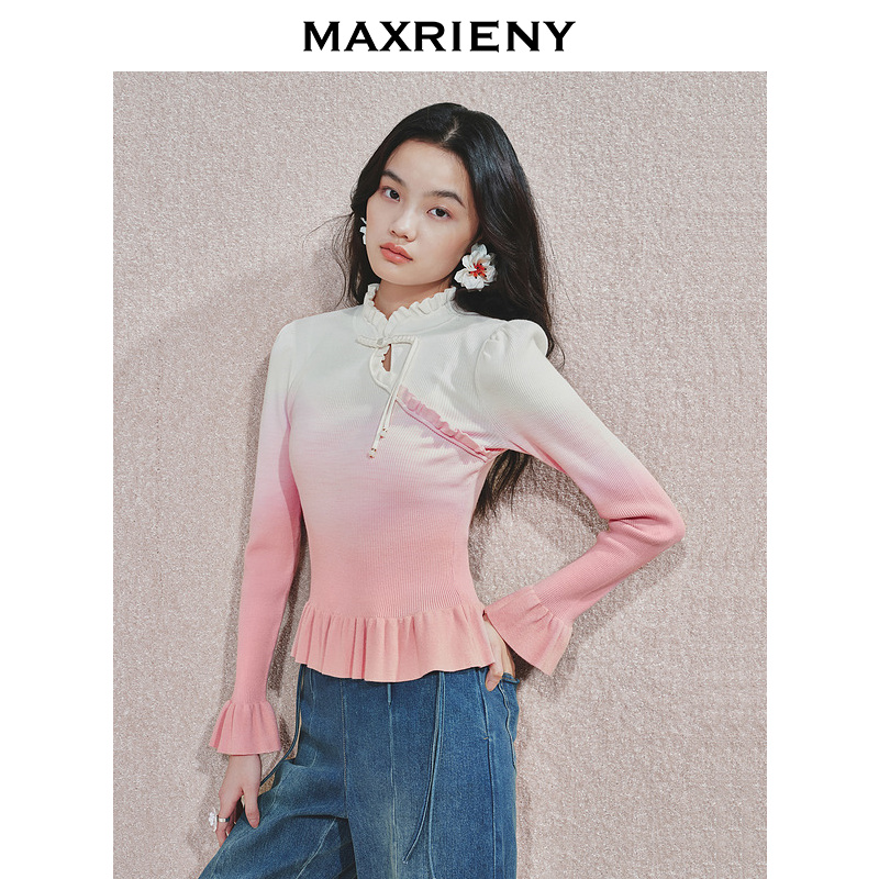【芊芊专属】MAXRIENY贵雅新中式套头针织毛衫女盘扣上衣修身显瘦