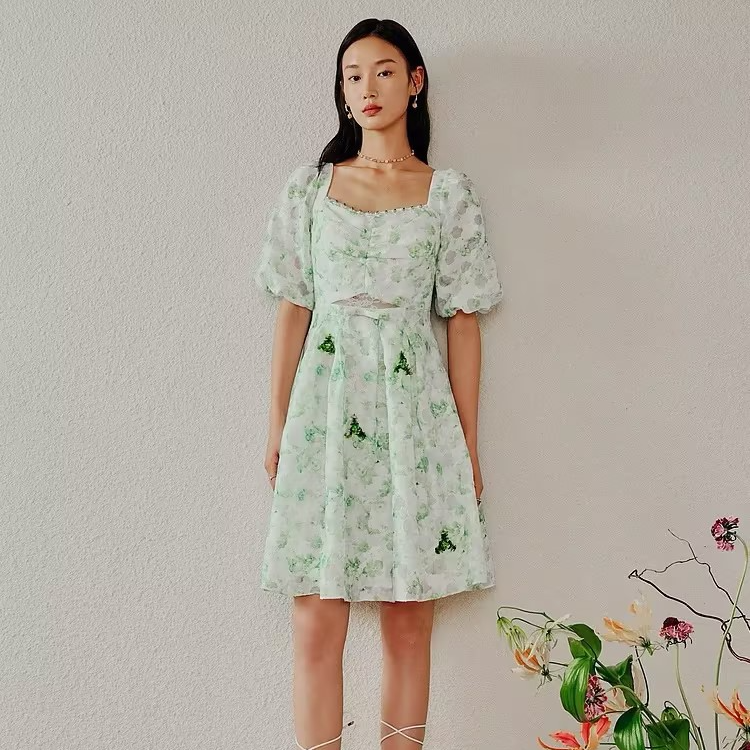 【老板娘天】MAXRIENY甜美田园风连衣裙显瘦碎花薄荷曼波裙子