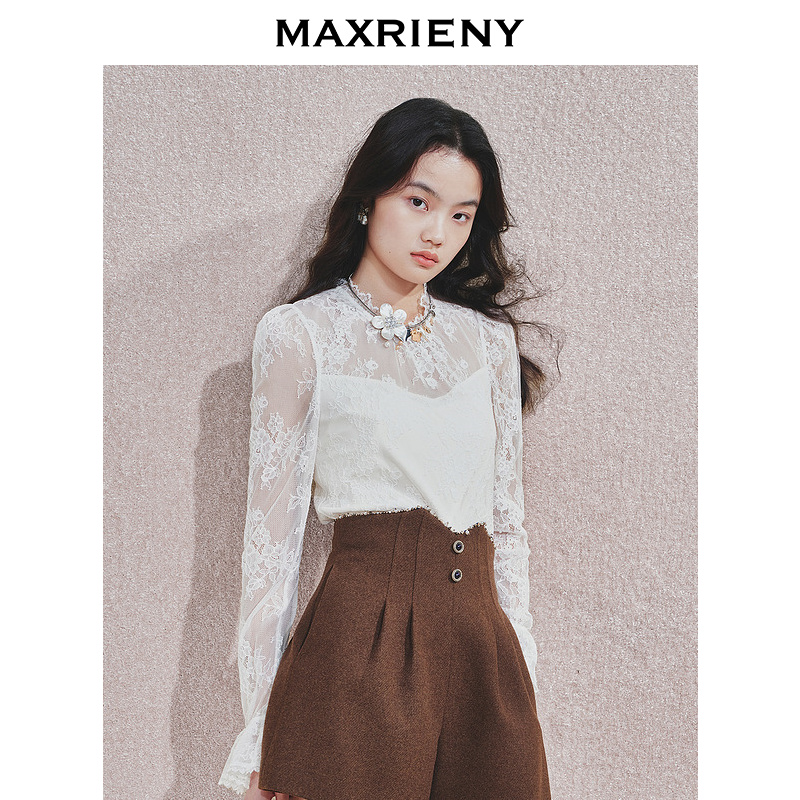 【媛媛女王】精致浪漫刺绣蕾丝雪纺衫气质感秋新款显瘦上衣