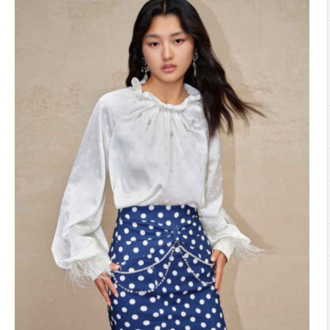 【诗语专属】MAXRIENY气质蓝色长袖碎花休闲法式秋季上衣