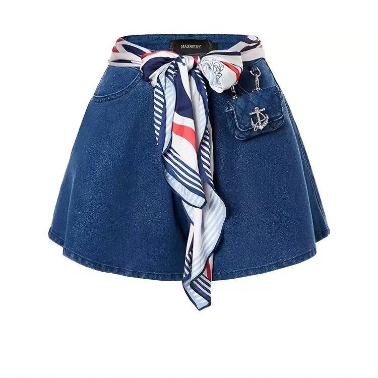 【老板娘夏天】MAXRIENY蓝色洋气A字牛仔裤时尚百搭显百搭薄荷曼波