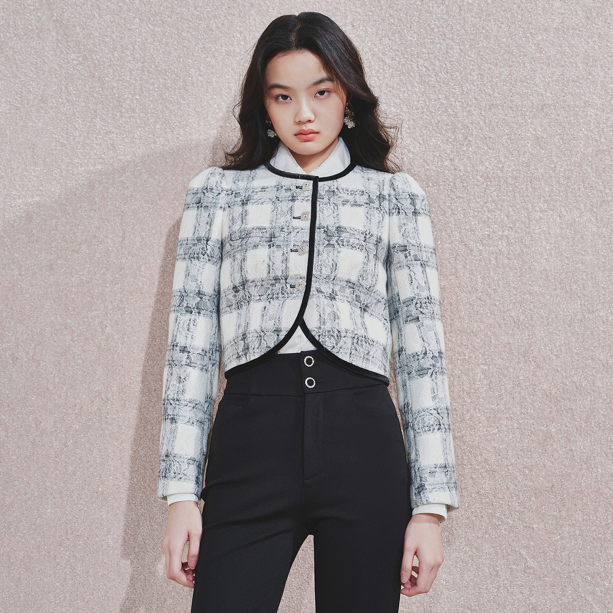 【达人专属】MAXRIENY设计师小香风黑白粗花呢秋女外套