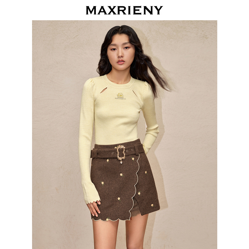 【蜜思仝】MAXRIENY温柔复古感开叉套头针织24年冬