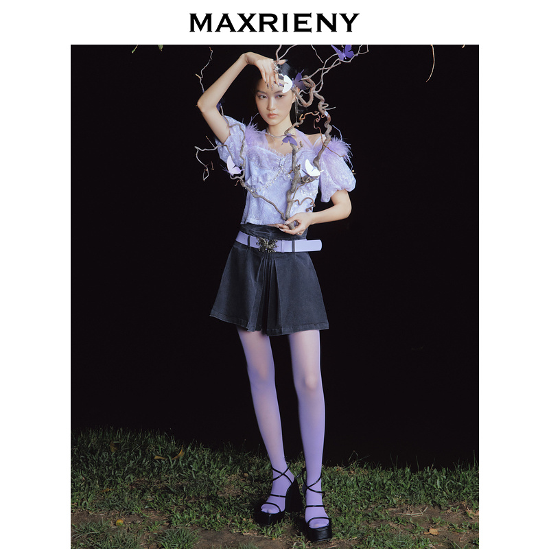 【高高甄选】蝴蝶仙紫系列2.0MAXRIENY森系精灵百褶牛仔半裙裙裤
