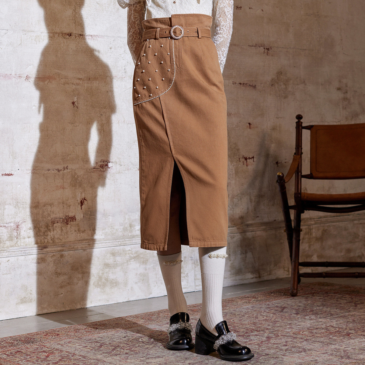 【高高甄选】牛仔铅笔裙女秋季高腰半身裙中长款