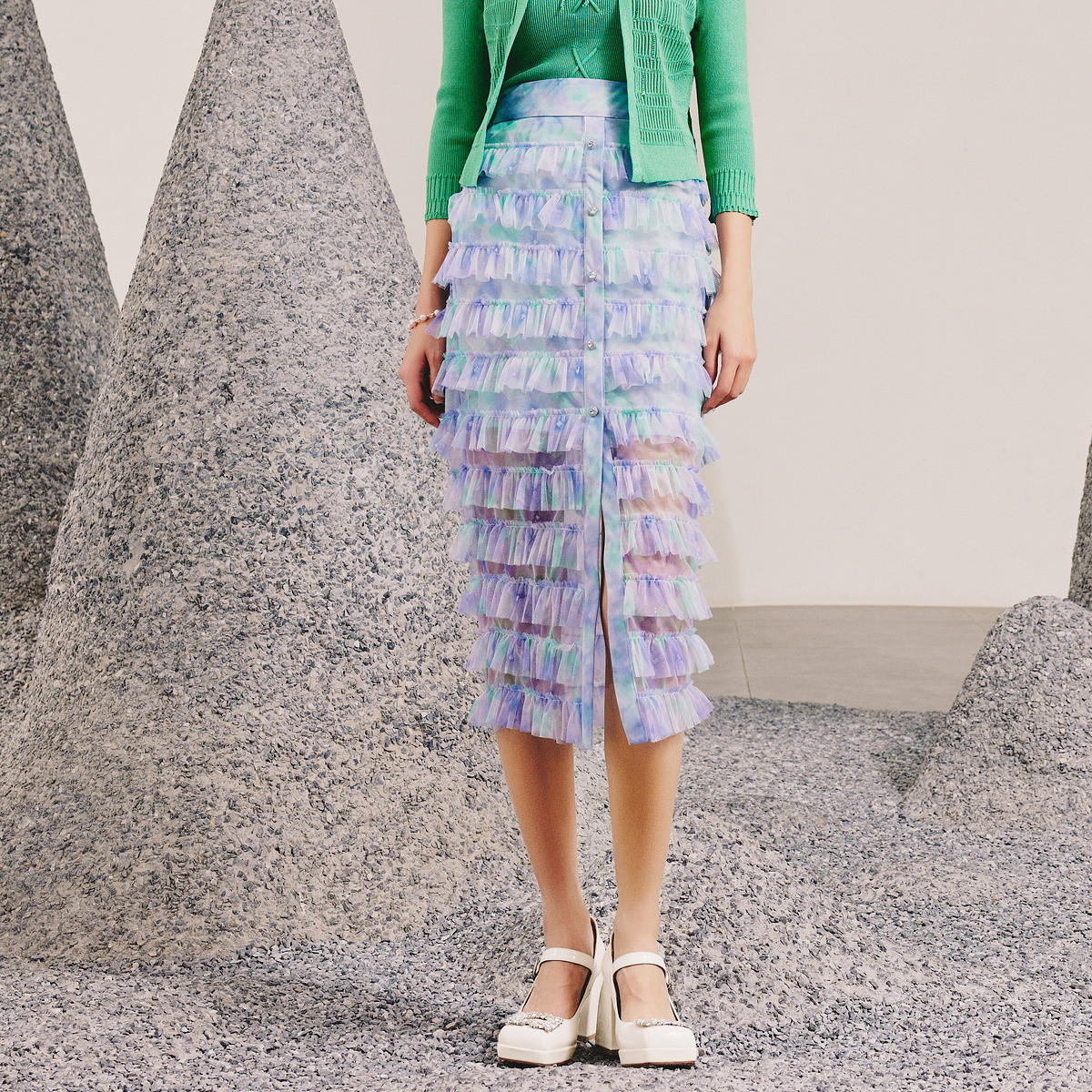 【蜜思仝】MAXRIENY温柔少女感廓形印花塔裙2023春季新款半裙